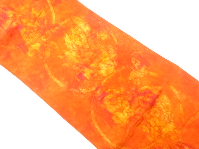 ふくれ織　花更紗模様織り出し　名古屋帯